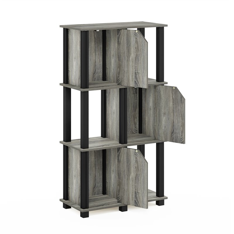Furinno BRAHMS Engineered Wood 4-Tier Storage Shelf with 3 Doors in Oak Gray