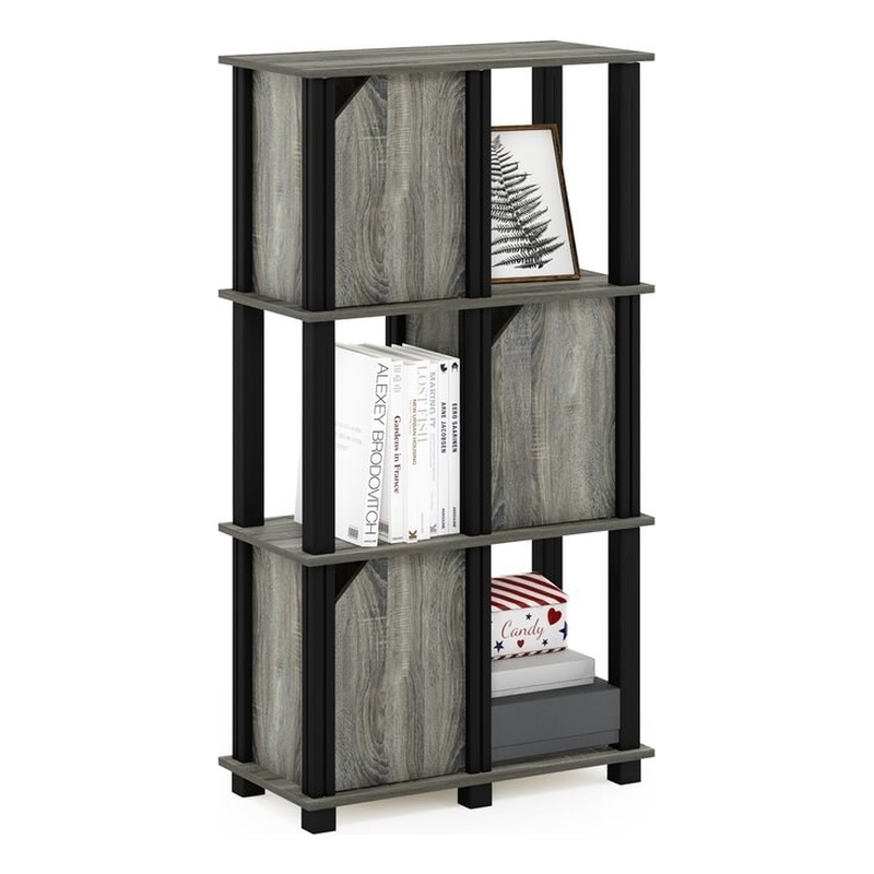 Furinno BRAHMS Engineered Wood 4-Tier Storage Shelf with 3 Doors in Oak Gray