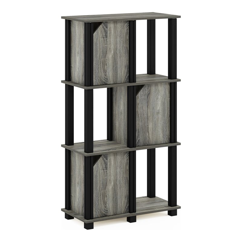 Furinno BRAHMS Engineered Wood 4-Tier Storage Shelf with 3 Doors in Oak Gray