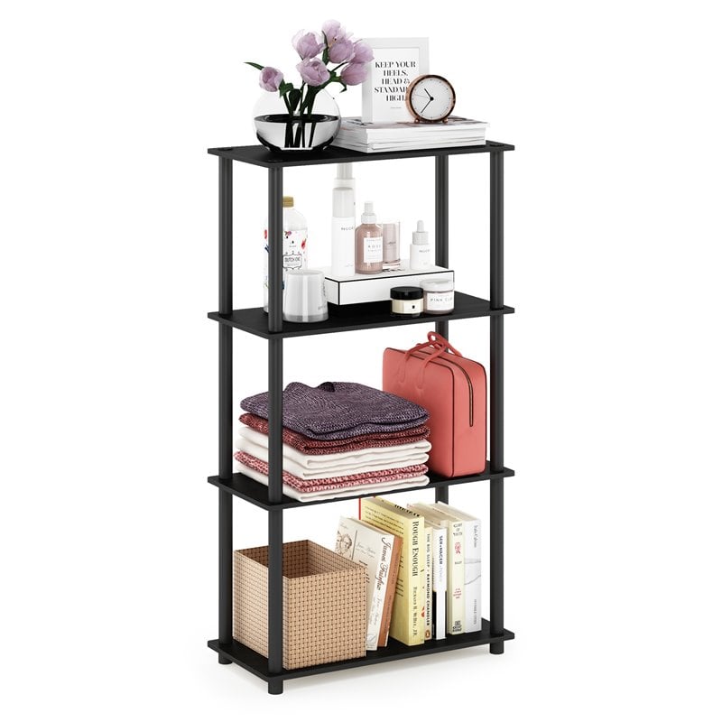 Furinno TURN-N-TUBE Engineered Wood 4-Tier Shelf Display Rack in Americano/Black