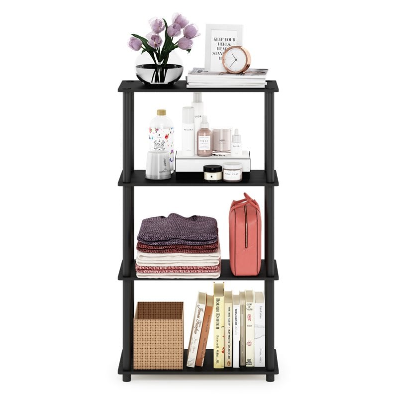 Furinno TURN-N-TUBE Engineered Wood 4-Tier Shelf Display Rack in Americano/Black