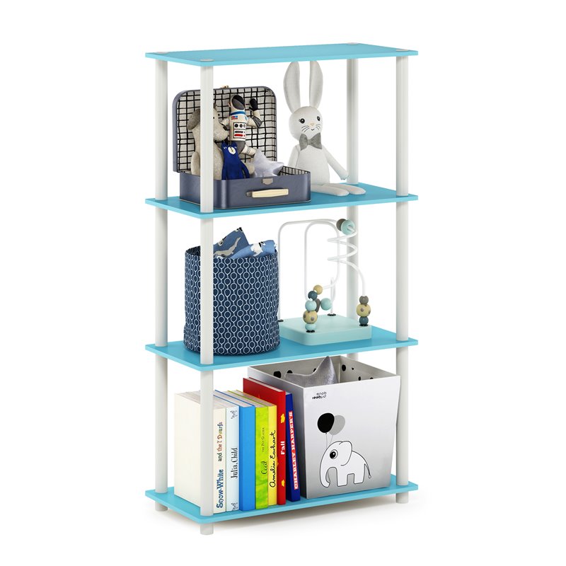 Furinno TURN-N-TUBE Engineered Wood 4-Tier Shelf Display Rack in Light Blue