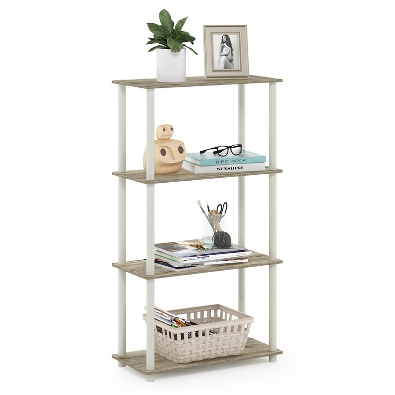 Furinno TURN-N-TUBE Engineered Wood 4-Tier Shelf Display Rack in Sonoma Oak