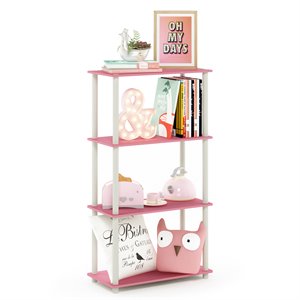Furinno TURN-N-TUBE Engineered Wood 4-Tier Shelf Display Rack in Pink/White