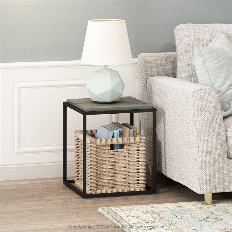Furinno MORETTI Engineered Wood 1-Tier Stackable Shelf in French Oak Gray