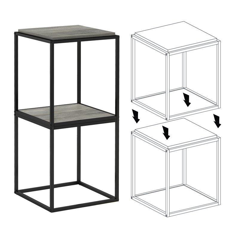 Furinno MORETTI Engineered Wood 1-Tier Stackable Shelf in French Oak Gray