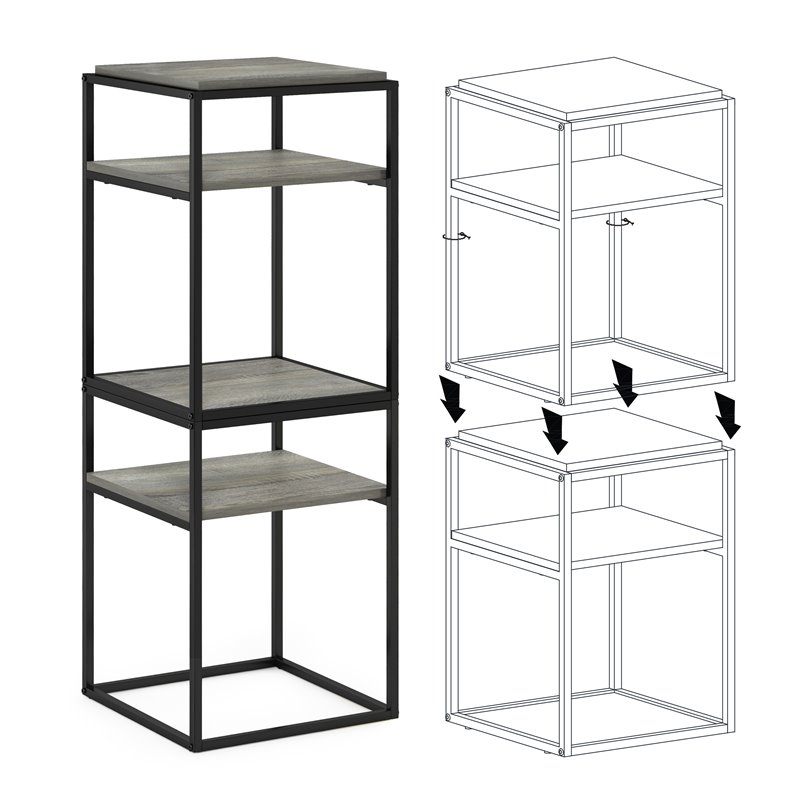 Furinno MORETTI Engineered Wood 2-Tier Stackable Shelf in French Oak Gray