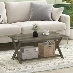 Furinno Engineered Wood SIMPLISTIC Criss-Crossed Coffee Table in French Oak Gray