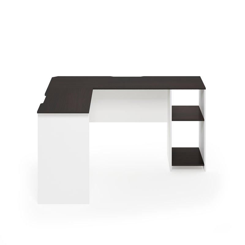 Furinno INDO Engineered Wood L-Shaped Desk with Bookshelves in Espresso/White