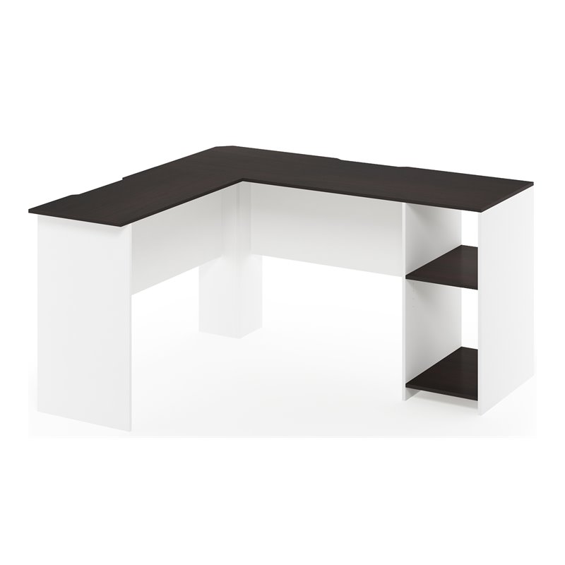 Furinno Indo L-Shaped Desk with Bookshelves (White)