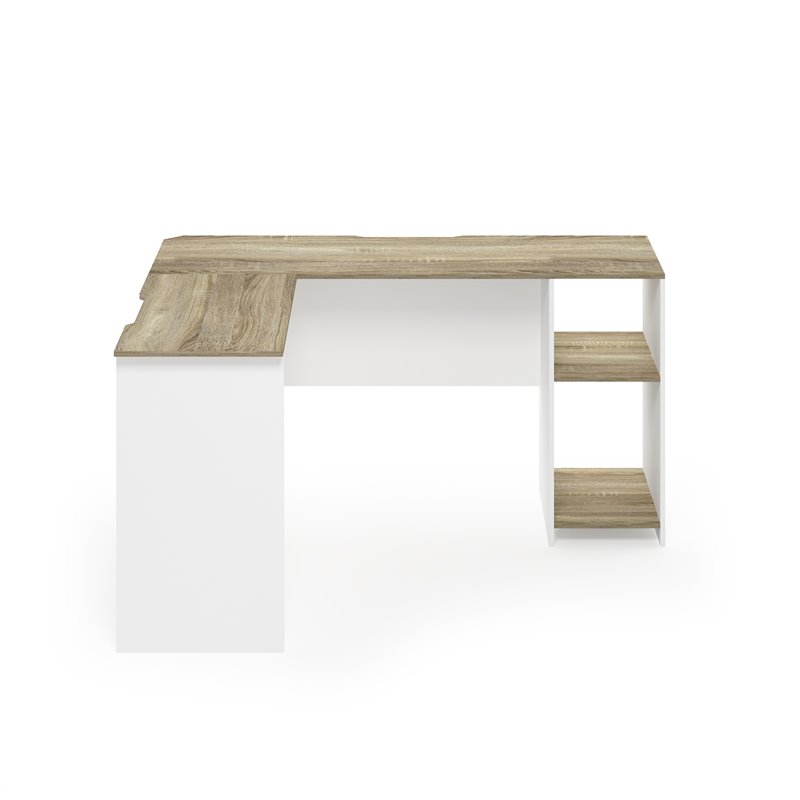 Furinno INDO Engineered Wood L-Shaped Desk with Bookshelves in Sonoma Oak/White
