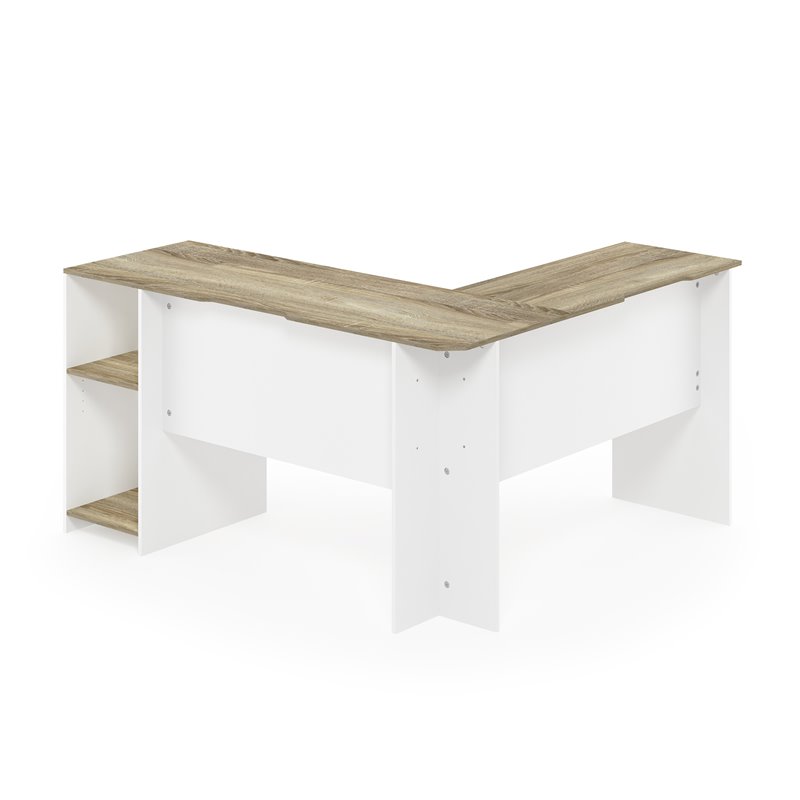 Furinno INDO Engineered Wood L-Shaped Desk with Bookshelves in Sonoma Oak/White