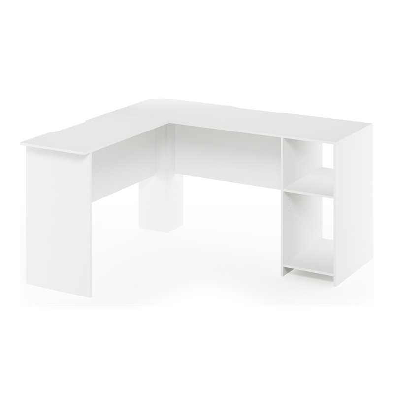 Furinno INDO Engineered Wood L-Shaped Desk with Bookshelves in White