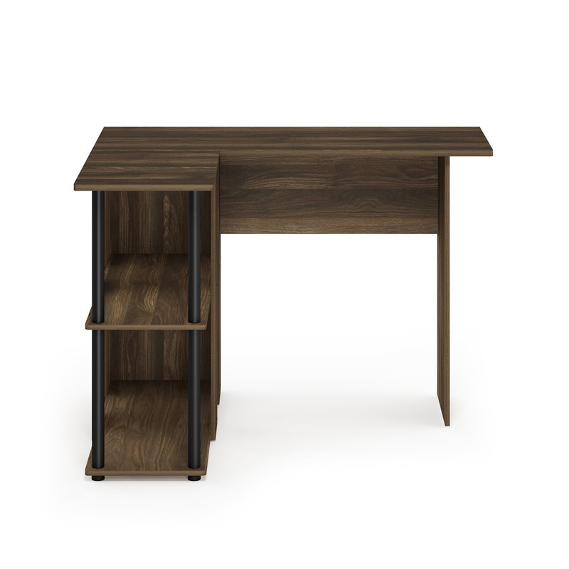 Furinno ABBOTT Wood L-Shape Desk with Bookshelf in Columbia Walnut/Black