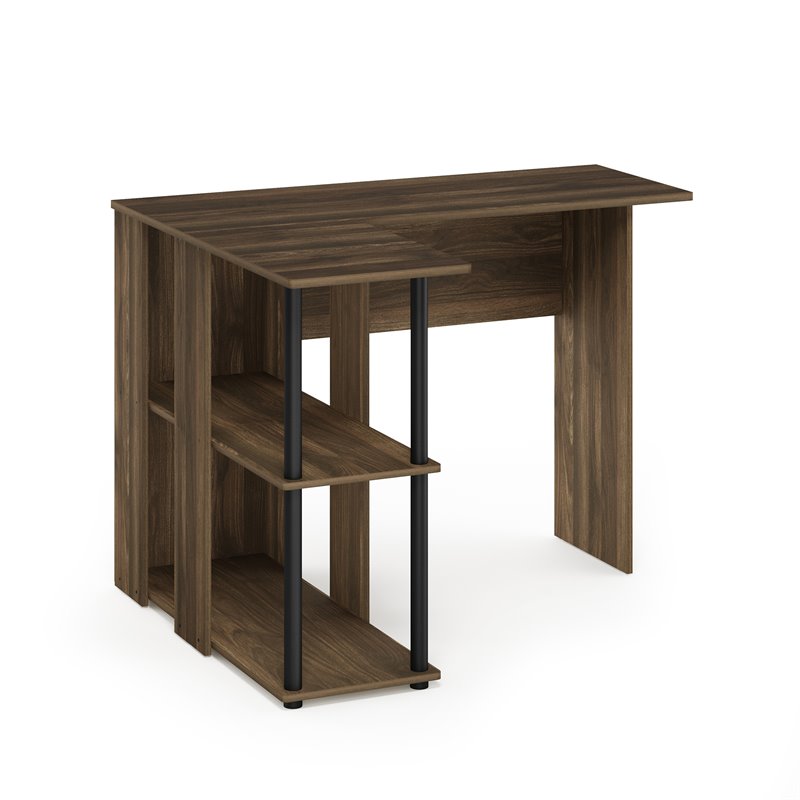Furinno ABBOTT Wood L-Shape Desk with Bookshelf in Columbia Walnut/Black