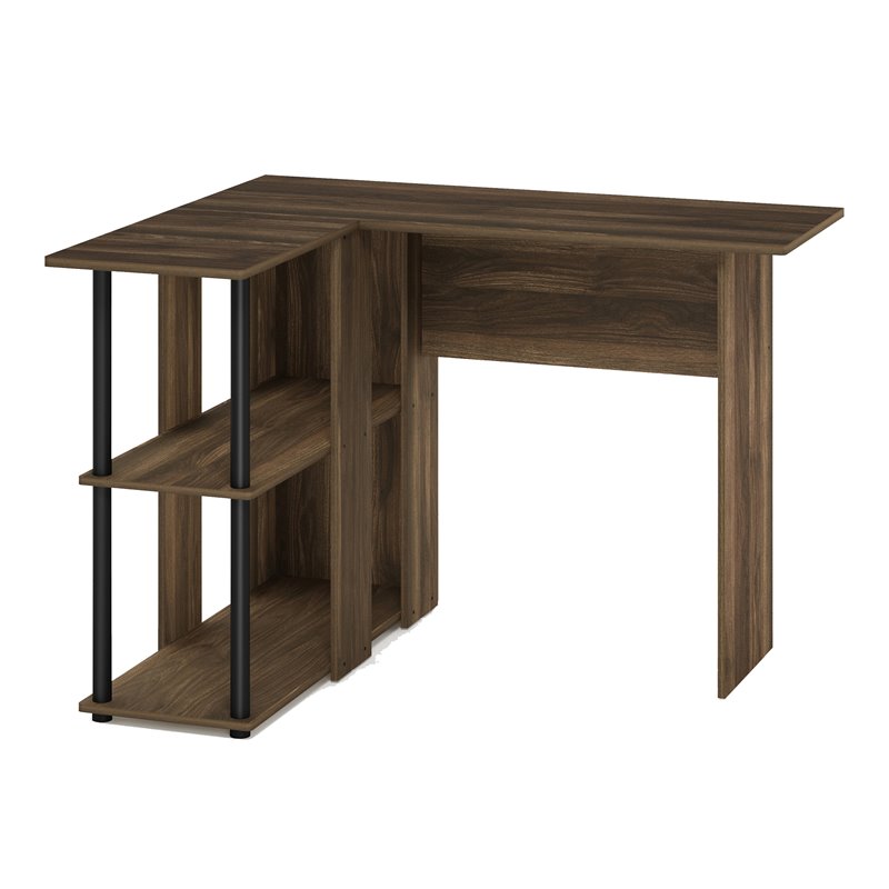 Furinno ABBOTT Wood L-Shape Desk with Bookshelf in Columbia Walnut/Black