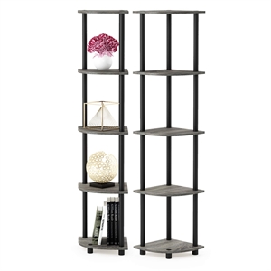 Furinno TURN-N-TUBE Wood 5-Tier Corner Display Rack in Oak Gray/Black (Set of 2)