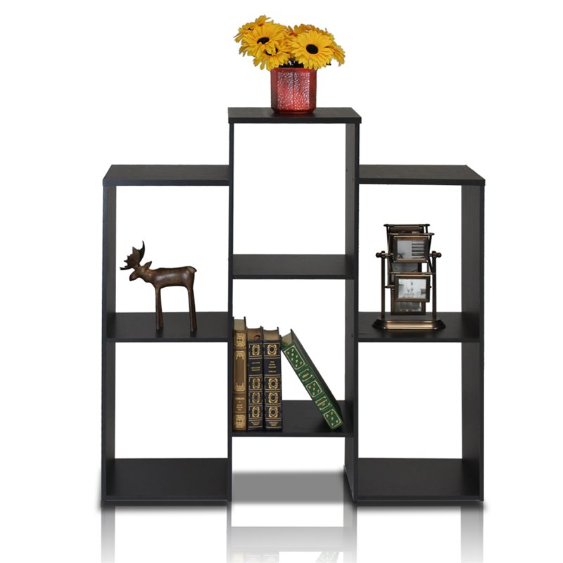 Furinno Parsons Engineered Wood Staggered Cube Bookcase with 6-Shelves in Black