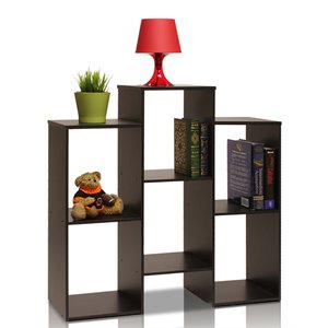 Furinno Parsons Engineered Wood Staggered Cube Bookcase with 6-Shelves in Black