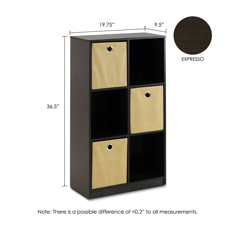 Furinno Econ Wood Storage Organizer Bookcase with Bins in Espresso/Light Brown