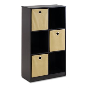 Furinno ECON Wood Storage Organizer Bookcase with Bins in Espresso/Light Brown