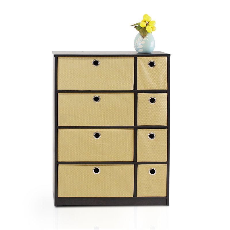 Furinno ECON Wood Storage Organizer Cabinet with Bins in Espresso/Light Brown