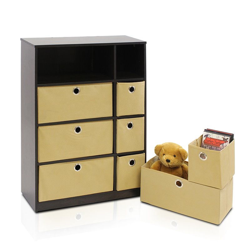 Furinno ECON Wood Storage Organizer Cabinet with Bins in Espresso/Light Brown