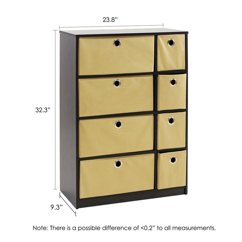 Furinno ECON Wood Storage Organizer Cabinet with Bins in Espresso/Light Brown