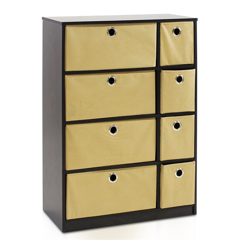 Furinno ECON Wood Storage Organizer Cabinet with Bins in Espresso/Light Brown