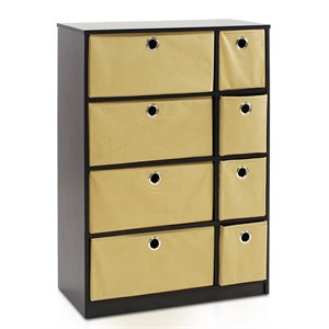 furinno econ wood storage organizer cabinet with bins in espresso/light brown