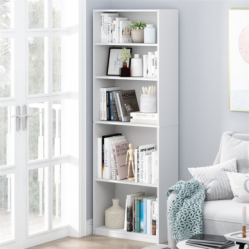 furinno jaya engineered wood simple home 5-shelf bookcase in white