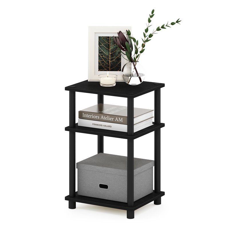Furinno JUST Turn-N-Tube Engineered Wood 3-Tier End Table in Americano Black