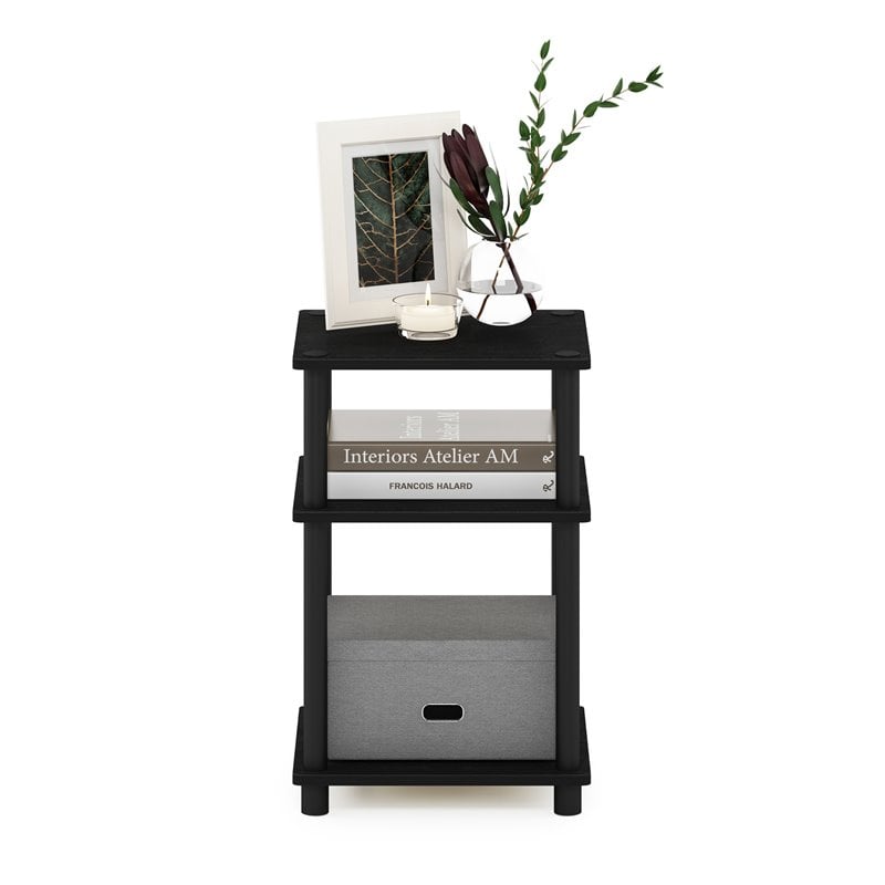 Furinno JUST Turn-N-Tube Engineered Wood 3-Tier End Table in Americano Black