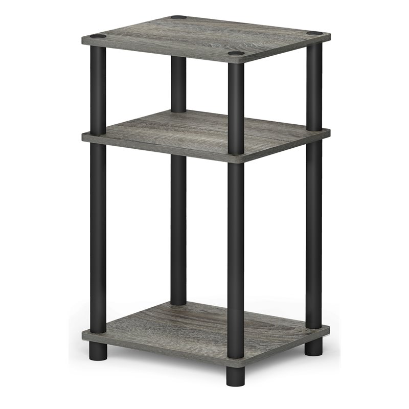 Furinno JUST Turn-N-Tube Wood 3-Tier End Table in French Oak Gray/Black