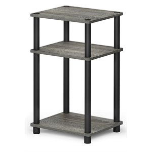 furinno just turn-n-tube wood 3-tier end table in french oak gray/black