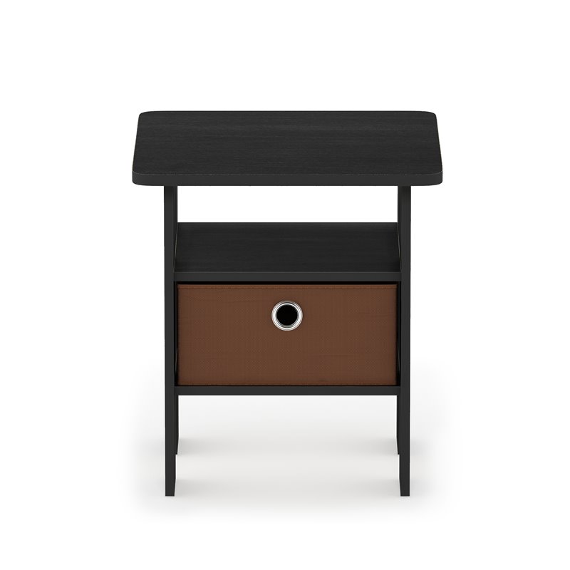 Furinno ANDREY Wood End Table with Bin Drawer in Americano Black/Medium Brown