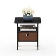 Furinno ANDREY Wood End Table with Bin Drawer in Americano Black/Medium Brown