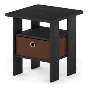 Furinno ANDREY Wood End Table with Bin Drawer in Americano Black/Medium Brown