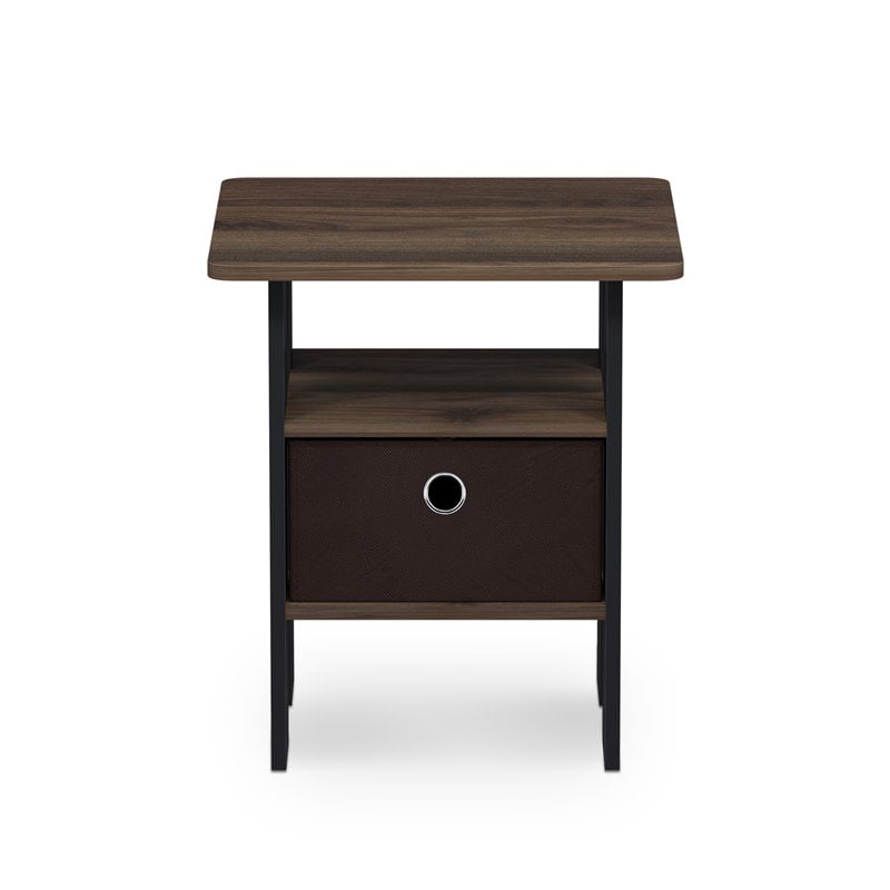 Furinno ANDREY Wood End Table with Bin Drawer in Columbia Walnut/Dark Brown