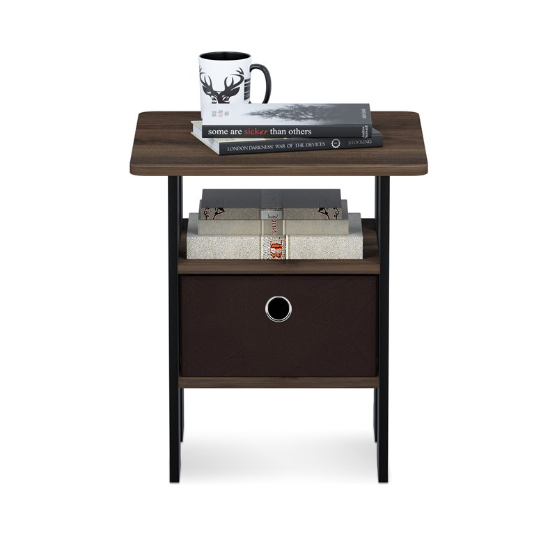 Furinno ANDREY Wood End Table with Bin Drawer in Columbia Walnut/Dark Brown