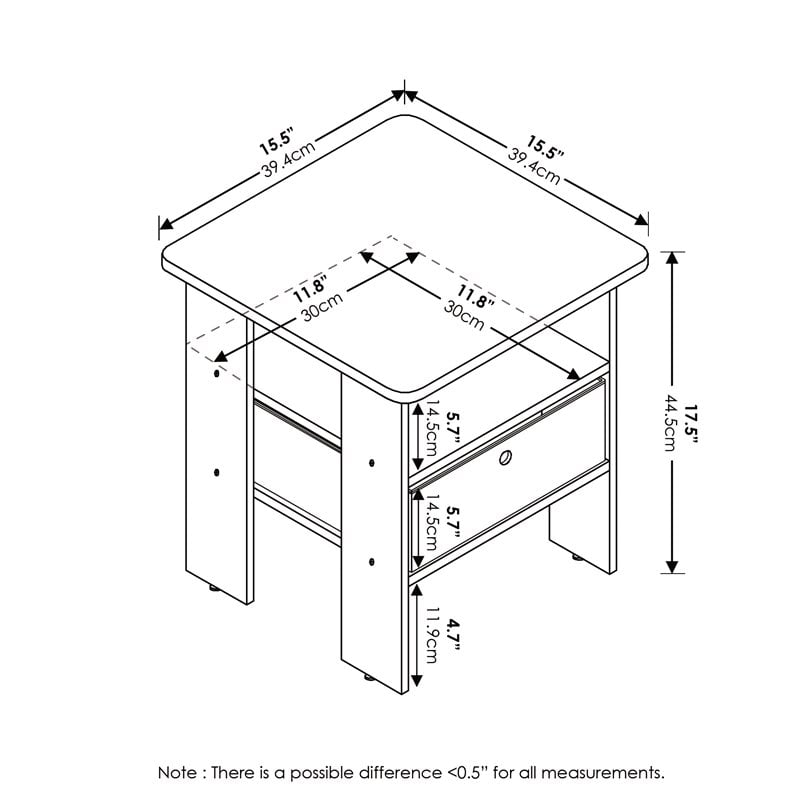 Furinno ANDREY Wood End Table with Bin Drawer in Columbia Walnut/Dark Brown