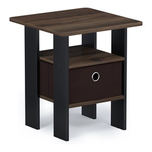 Furinno ANDREY Wood End Table with Bin Drawer in Columbia Walnut/Dark Brown