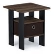 Furinno ANDREY Wood End Table with Bin Drawer in Columbia Walnut/Dark Brown