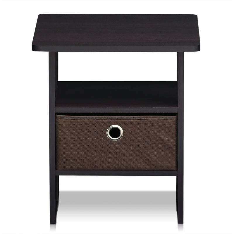 Furinno ANDREY Engineered Wood End Table with Bin Drawer in Dark Walnut