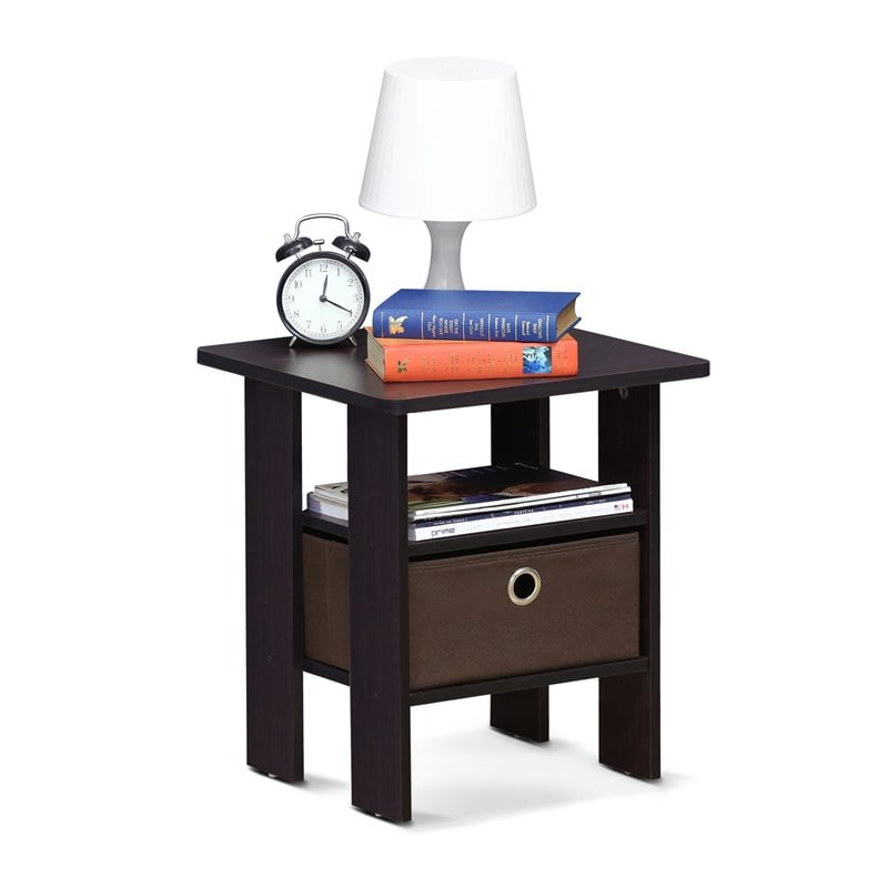 Furinno ANDREY Engineered Wood End Table with Bin Drawer in Dark Walnut