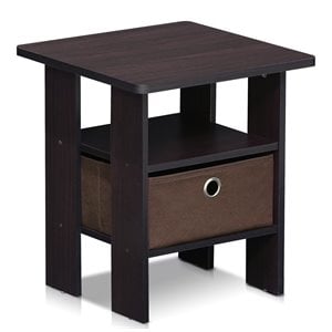 Furinno Andrey Engineered Wood End Table with Bin Drawer in Dark Walnut