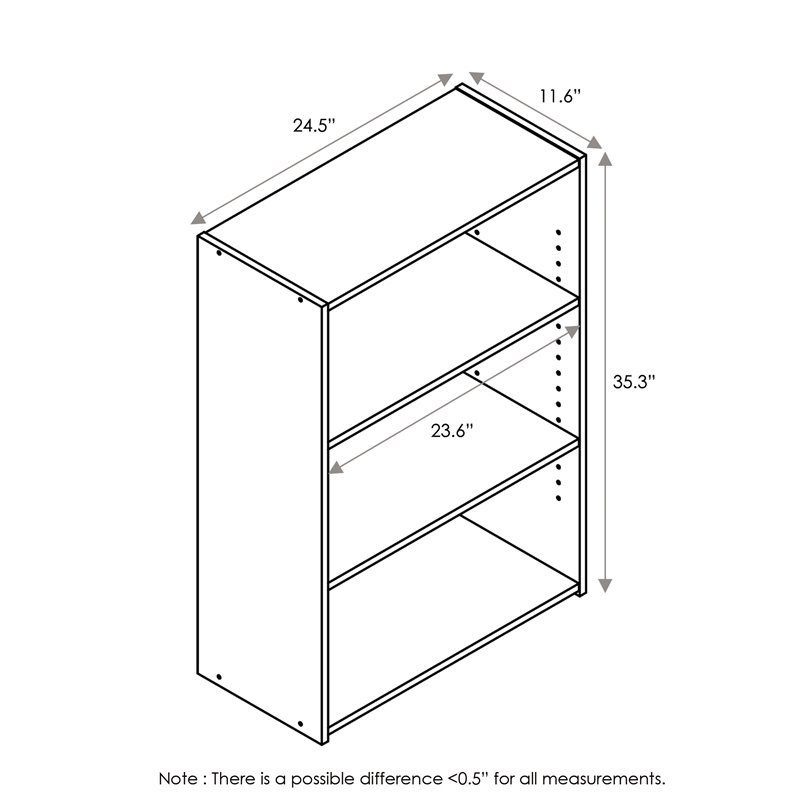 Furinno Wright Contemporary Engineered Wood 3-Shelf Bookcase in Soft White