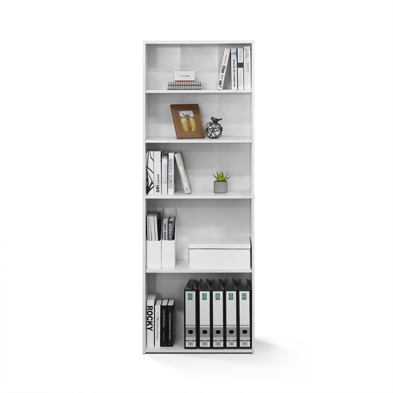 Furinno Wright Contemporary Engineered Wood 5-Shelf Bookcase in Soft White