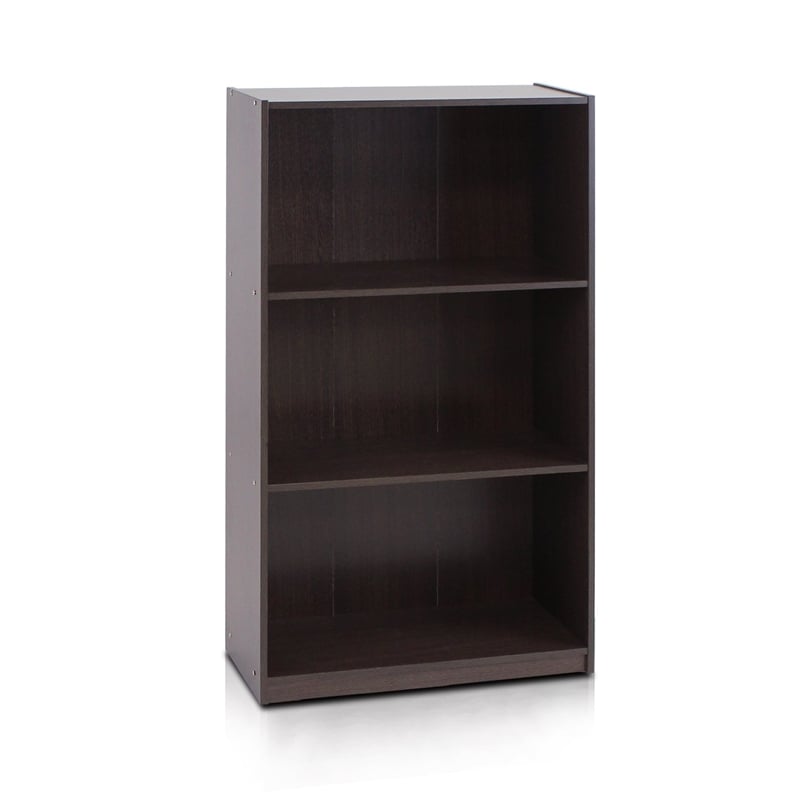 Furinno BASIC Engineered Wood 3-Tier Bookcase Storage Shelves in Dark Brown