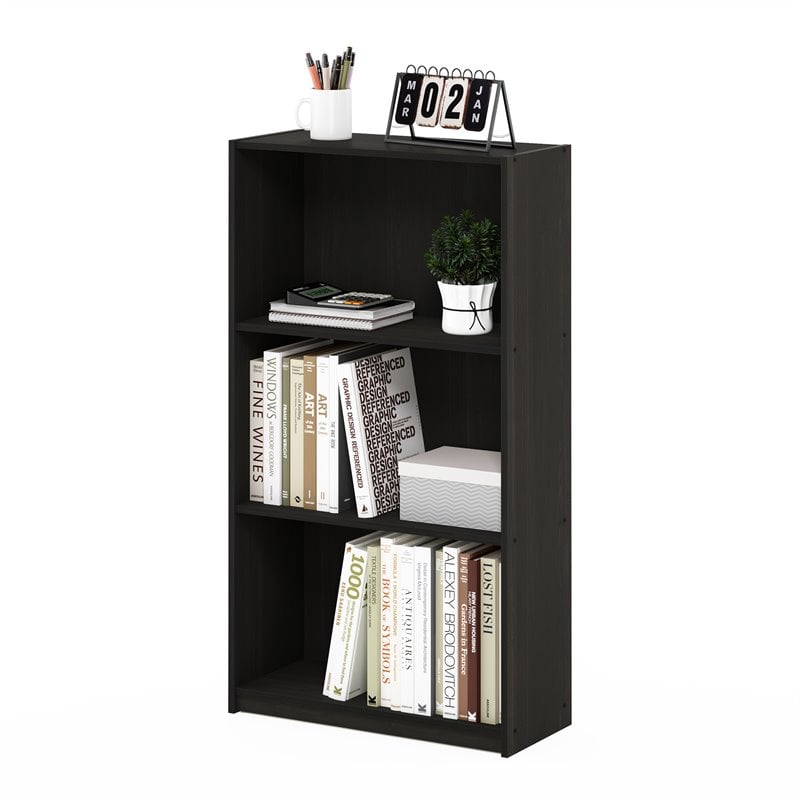 Furinno BASIC Engineered Wood 3-Tier Bookcase Storage Shelves in Espresso